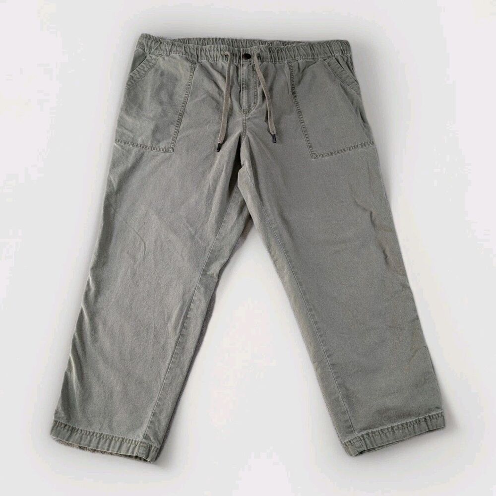 LL Bean Mens Pants XXL Green Sunwashed Chino Stretch Hiking Casual Drawstring